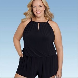 UPF 50 High Neck Swim Romper with Pockets One Piece Swimsuit